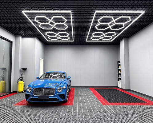良い価格 ガレージ、ジム、ワークショップ、オフィス用の512W LED六角形モジュラー天井照明システム、連結可能なハニカムLED六角形ライトパネル オンライン