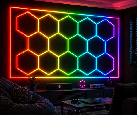LED ヘクサゴナルライト 14ヘクサゴンのRGB リモコン ハニーコム 天井ライト 24V IP20 ジムサロン ガレージバーの雰囲気のための理想的な照明