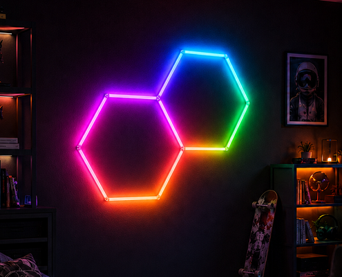 良い価格 ガレージジムワークショップやオフィスに柔軟な設置オプションを提供するLED六角形ライトRGBモジュラーハニカム天井システム オンライン