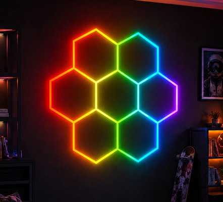 RGB LED ヘクサゴナルライト モジュラルのハニーコム 天井照明システム ギャラージ ジム ワークショップ オフィスと安装が簡単