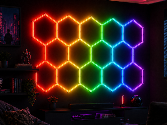 RGB LED 六角形ライト モジュラーハニカムシーリングパネルシステム (ガレージ、ジム、ワークショップ、オフィスでの柔軟な照明用)