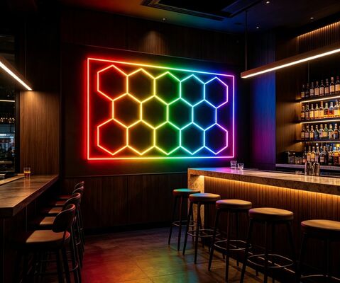 良い価格 LED ヘクサゴナルライト 14ヘクサゴンのRGB リモコン ハニーコム 天井ライト 24V IP20 ジムサロン ガレージバーの雰囲気のための理想的な照明 オンライン
