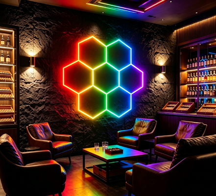 RGB LED ヘクサゴナルライト モジュラルのハニーコム 天井照明システム ギャラージ ジム ワークショップ オフィスと安装が簡単