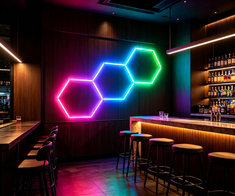 良い価格 接続可能なハニーコムモジュラーRGB LED六角光システム ギャラージジムワークショップとオフィス天井照明ニーズのために設計 オンライン